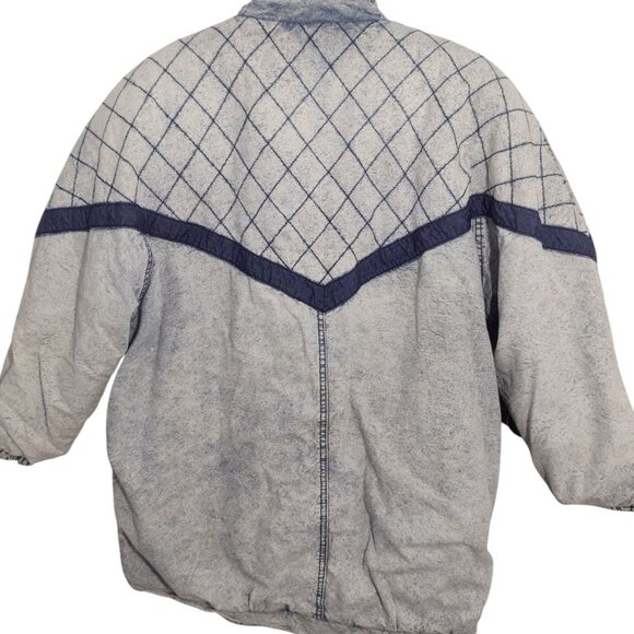 In Crowd 90s Acid Wash Denim Oversized Jacket Coat Womens L Ski Pockets Vtg READ - Picture 3 of 6